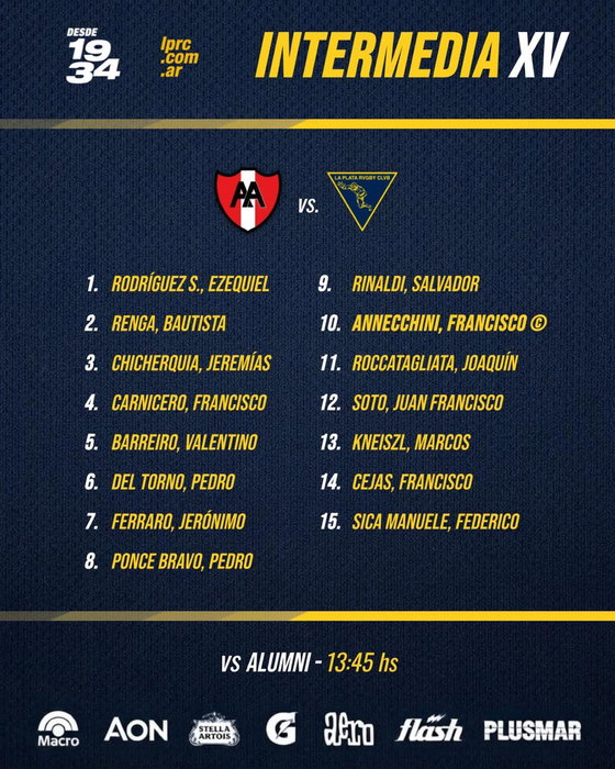 ℹ️🏉 compartimos las formaciones de Intermedia y Pre intermedia para enfrentar a @aalumni  este sábado 12/09. 💛